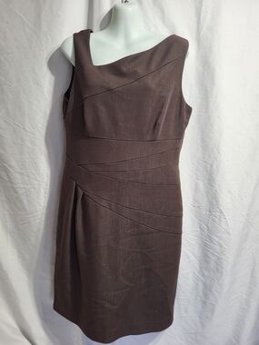 Evan Picone One-Shoulder Brown Sheath Dress, Size 12